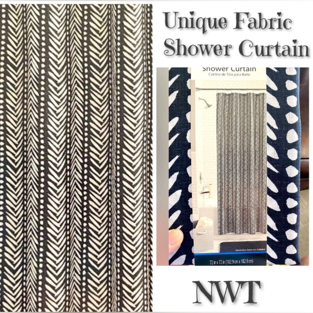 Fabric shower curtain,NWT,Black and white design,unique pattern